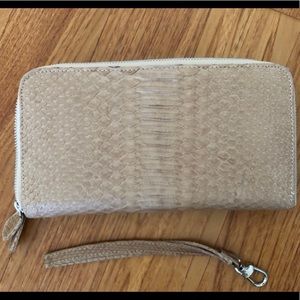 Python Double Zip Clutch Wristlet (Beige)